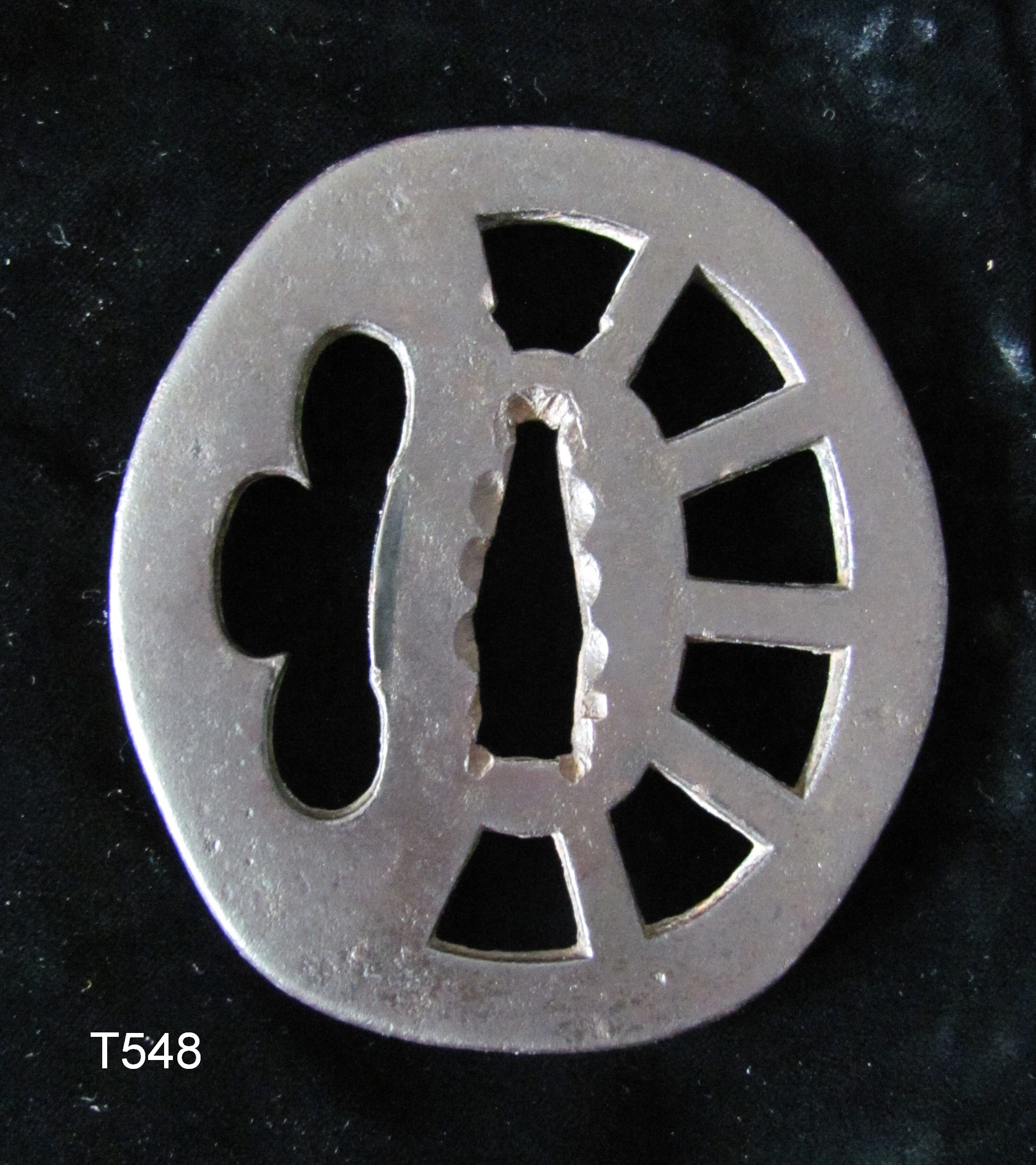 T548. Fine Iron Tsuba, Water Wheel